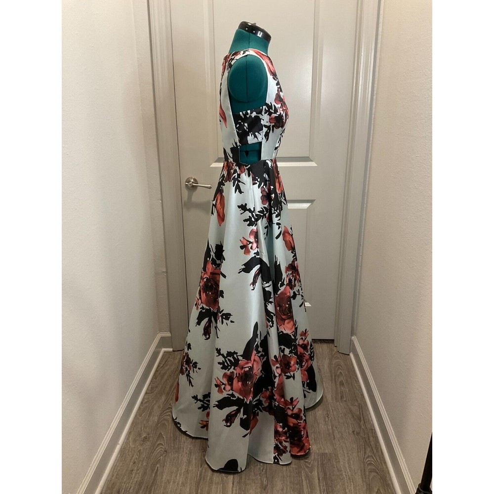 Betsy & Adam Mint Floral Ball Gown with Pink and Black Blooms - Picture 2 of 15